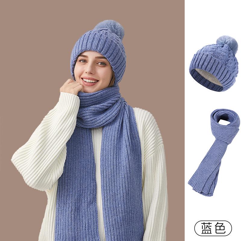 Autumn and winter hats plus scarves, thickened fleece, warm and windproof outdoor knitted two-piece hats