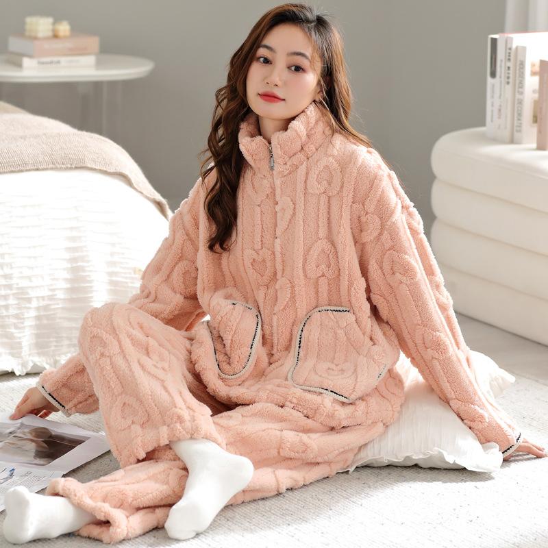 

Pajamas Women S Winter Coral Fleece Women S Fleece Thickened Warm Autumn And Winter Women S Flannel Winter Loungewear Set 3XL