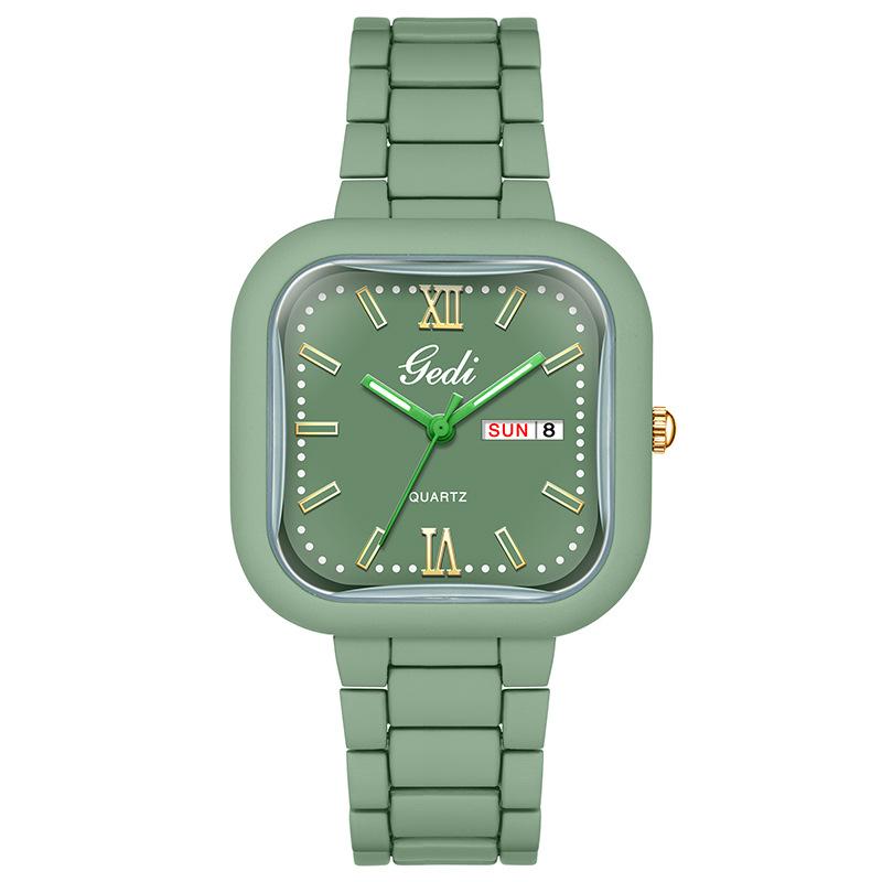 

Fashion Dopamine Large Dial Women S Watch Niche High-Value Double Calendar Waterproof Light Luxury High-End Watch зелений
