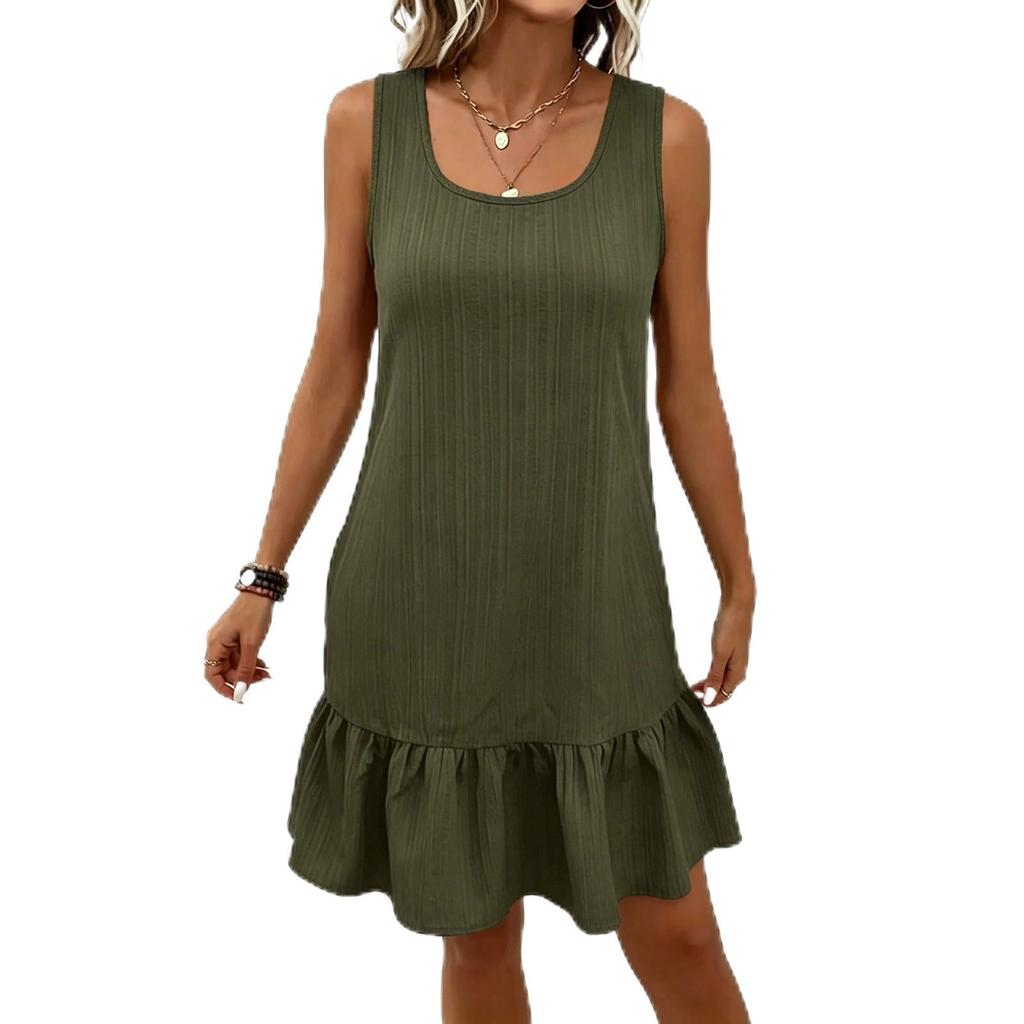 Sleeveless A-Line Dress for Women Ribbed Texture Casual Summer Dress with Ruffle Hem Lightweight and Comfortable Design
