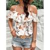 Damen Blumenprint Off-Shoulder Rüschen Spaghettiträger Sommer Neuer Stil Bohemian Top