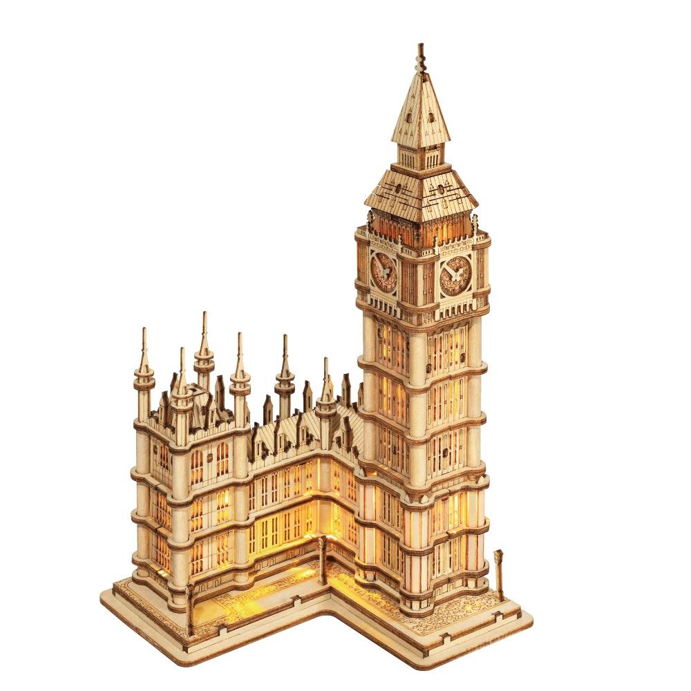 3D Wooden Puzzle Game Big Ben Tower Bridge Pagoda Building Model Toys For Children Kids Birthday Gift