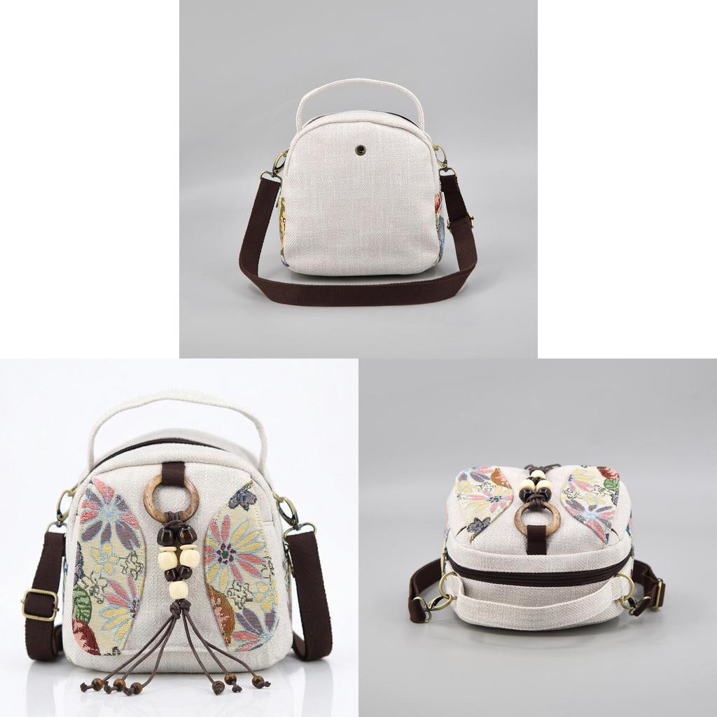 Canvas Bohemian Fringe Shoulder Bag With Embroidery Beadwork For Daily Use