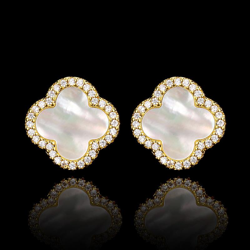 Schmuckset Natürliche Weiße Muschel Kleeblatt Ohrringe Halskette Armband Voll Damen High Fashion