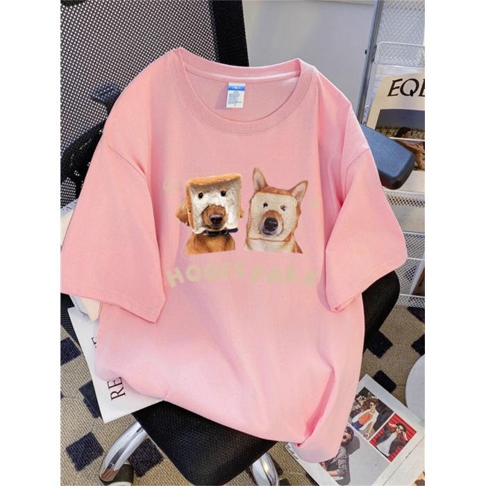 

Design sense niche pure cotton short-sleeved t-shirt women s 2025 new summer loose unique chic puppy print top 3XL