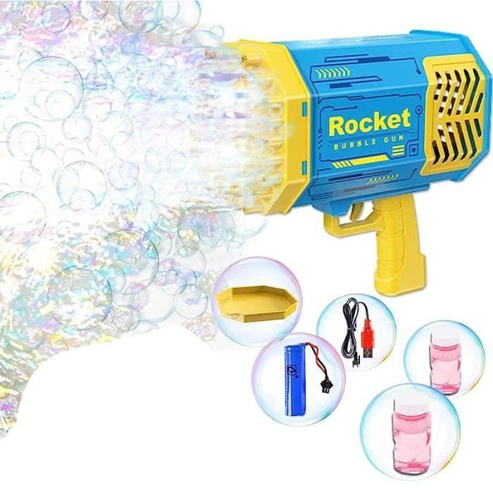 Lg-Expro Unisex Kids Blue Bubble Gun - Bazooka Blaster - 69 Holes - And White - 2 Bottles Included