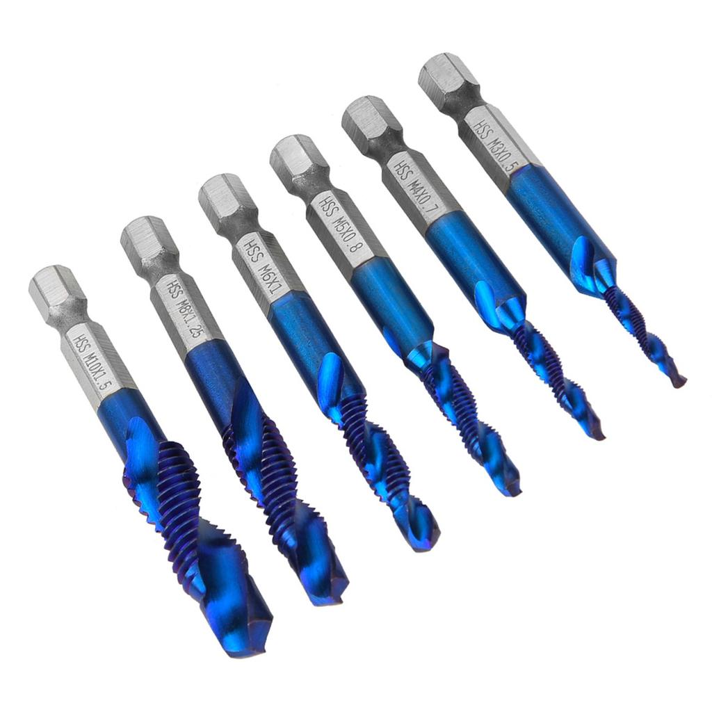 6PCS High Speed Steel 6.35mm Hex Shank Tap Drill Bit Compound Tap M3M4M5M6M8M10 (Type C)