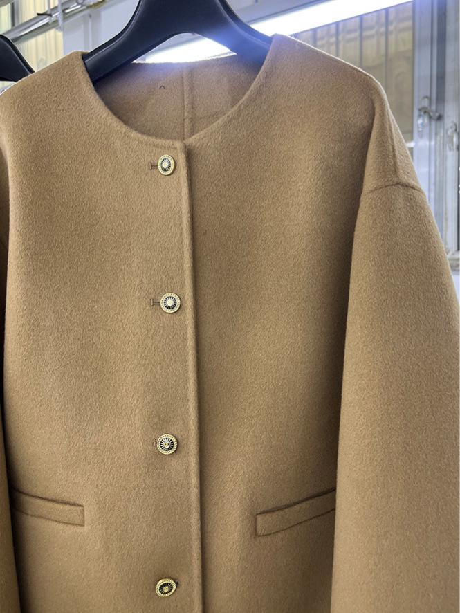 10% Cashmere Double-Sided Women's Short Coat, Korean Loose Round Neck, Small Fragrance Style.