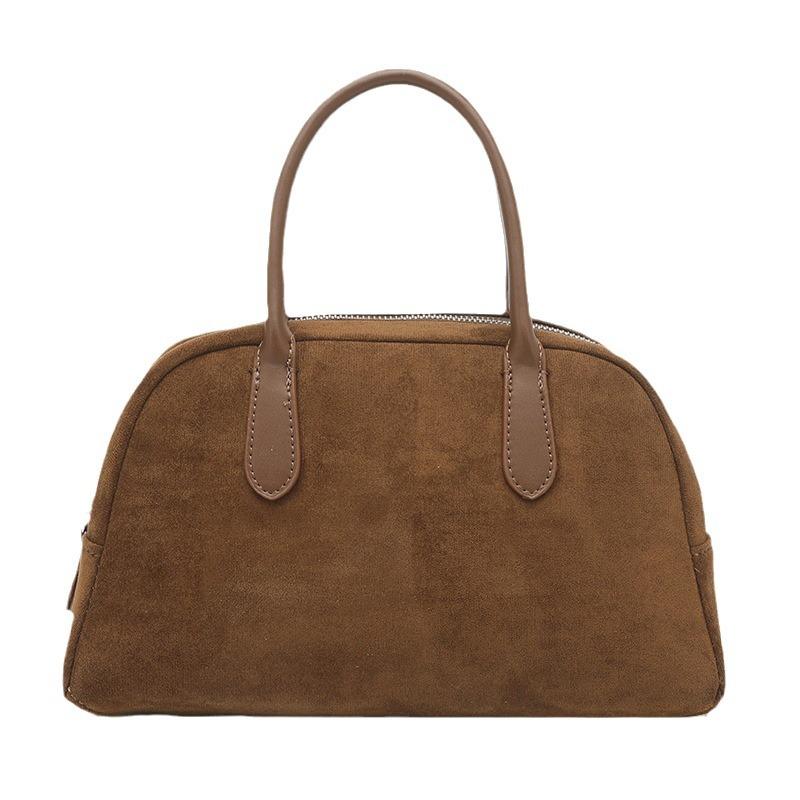 Autumn and Winter Niche High-grade Suede Portable Bowling Bag Boston Retro Simple Women's Bag