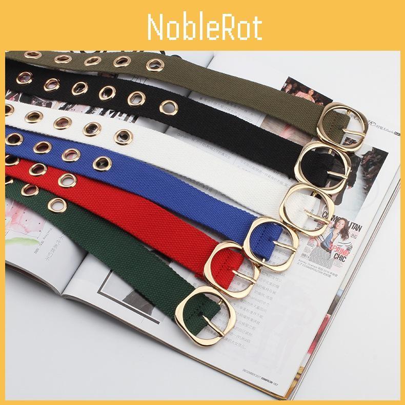 Color Solid Simple Porous Design Women Casual Canvas Belt With Buckle Square