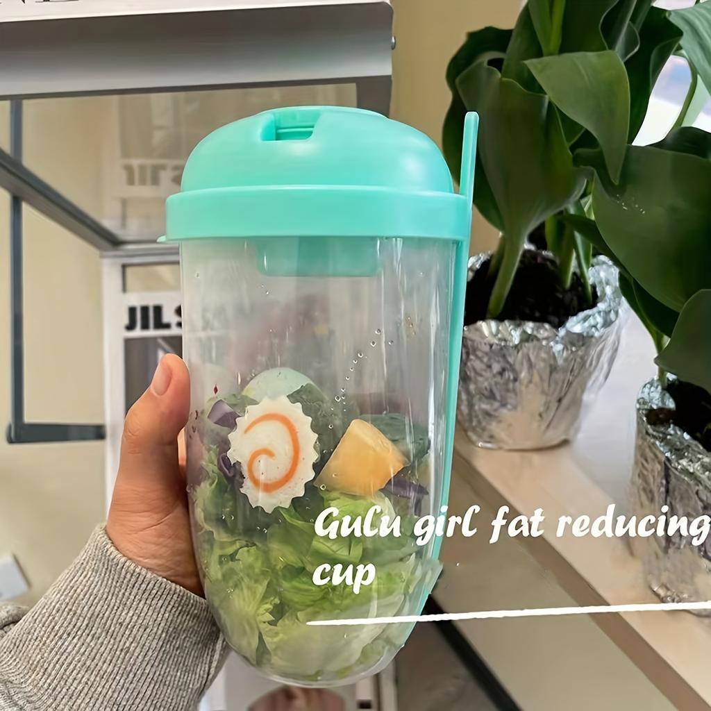 1pc, Salad Cup, Salad Meal Shaker Cup, Plastic Healthy Salad Container Wih Fork, Salad Dressing Holder, Salad Cup For Picnic Lunch Breakfast