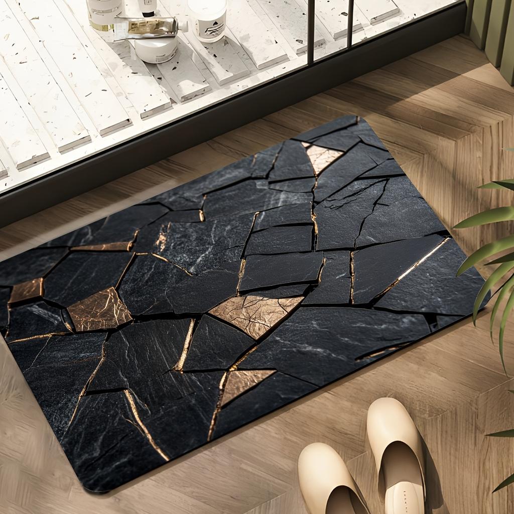 Luxury Black Gold Marble Bathroom Rug Non-Slip Safety Bathroom Dry Area Modern Home Decor