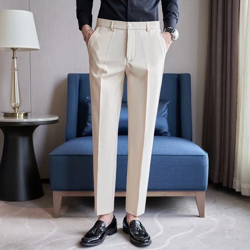 Men's Slim Black Stretch Nine-Point Business Trousers
