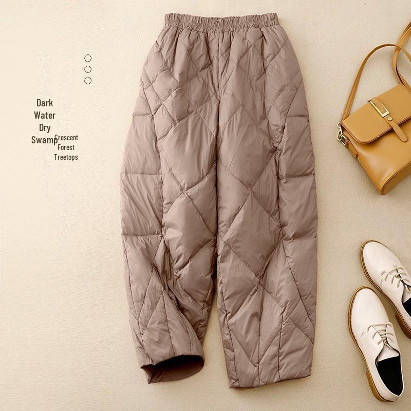 "Spring 2024 Women's Light High-Waist Cotton-Padded Pants - Small Size, Loose, Straight Fit"