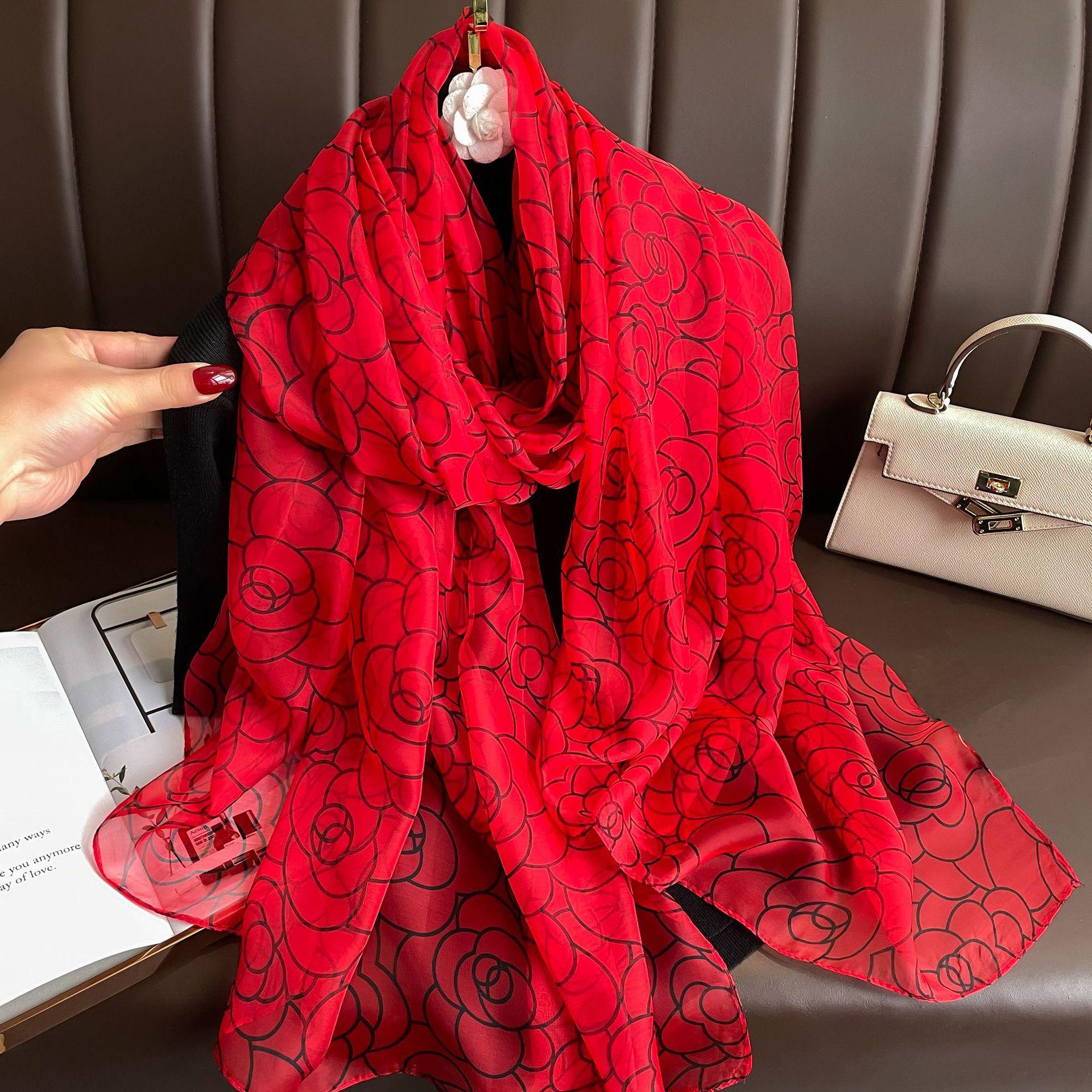 

Silk Scarf Fashion Print Shawl Wraps Female Pashmina Beach Stoles Head Hijab Bandana Echarpe For Women Luxury Foulard Female