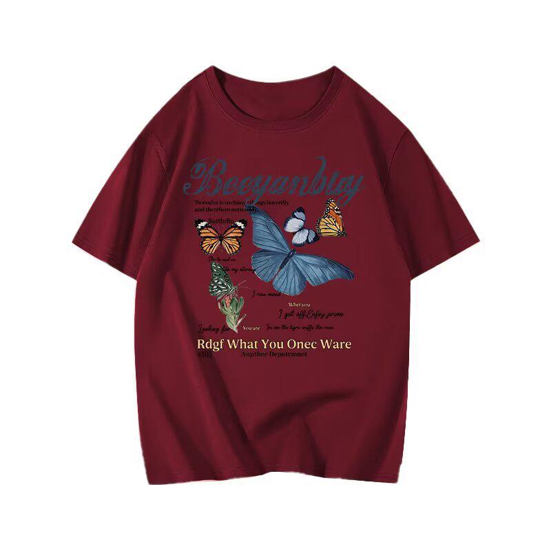 Women's Loose-Fit Butterfly Retro Crew Neck T-Shirt, Summer 2025 Trend