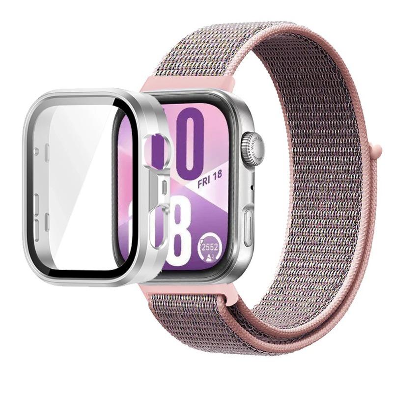 Pasek Nylonowy+Etui PC do Huawei Watch Fit 3/4/4 Pro Chroniące przed Upadkiem+Wygodna Oddychająca Opaska na Nadgarstek Correa