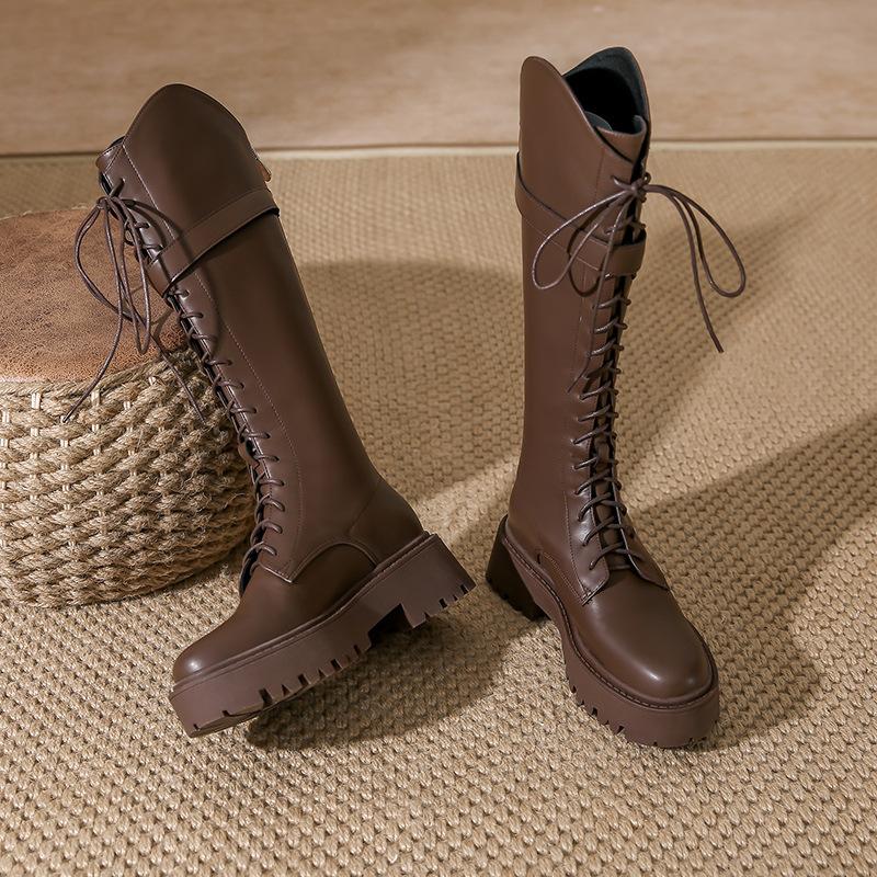 

Locomotive boots women s autumn and winter new knight boots women s thick-soled lace-up boots women s thin high boots children 39
