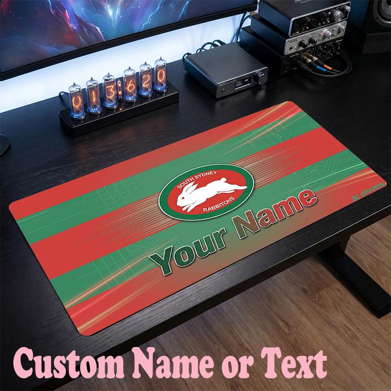 South Sydney Rabbitohs Customized Name Text Mouse Pad, Large Desk Mouse Mat Personalized Home Office Present