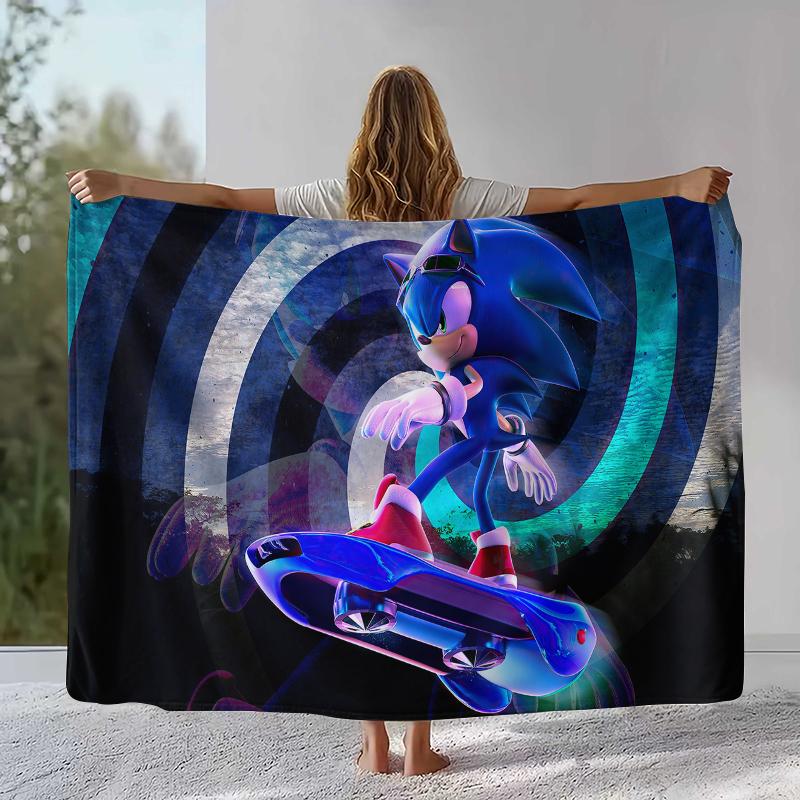 Retro S-Sonic Cartoon Game Flannel Blanket,Ultra Soft Warm Plush Throw for Home Bedroom Bed Sofa Cover Camping Picnic gift