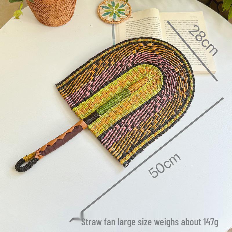 Vietnamese Seaweed Straw Fan: African-Style Wall Decor & Handheld Palm Leaf Fan