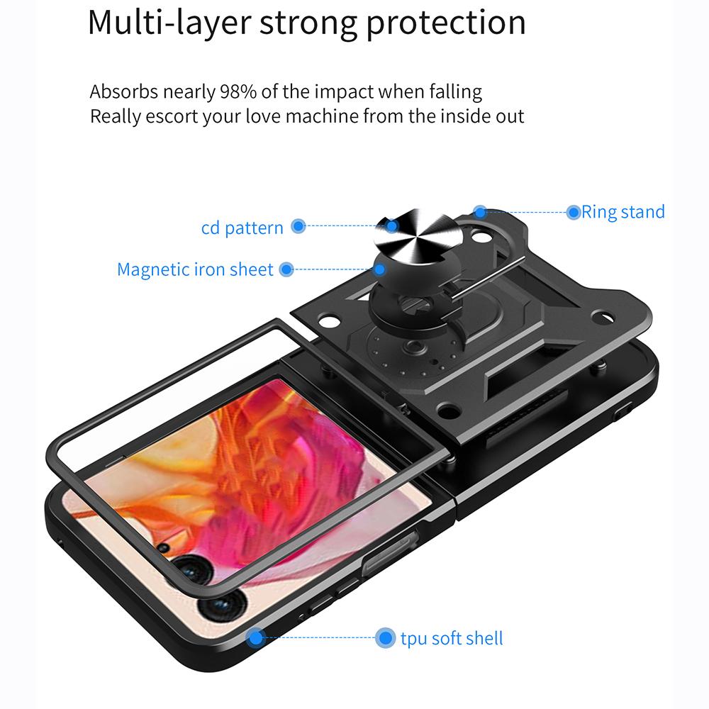 Funda for Motorola Razr 50 Ultra Case Armor Slide Camera Ring Stand Protective Cover for  Motorola Moto Razr 50 Ultra Capa