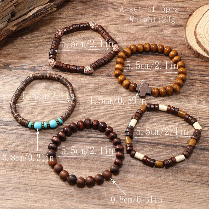 Hot-selling Handmade Beaded Bracelet Men's Retro Fashion Turquoise Cross Five-piece Bracelet Set