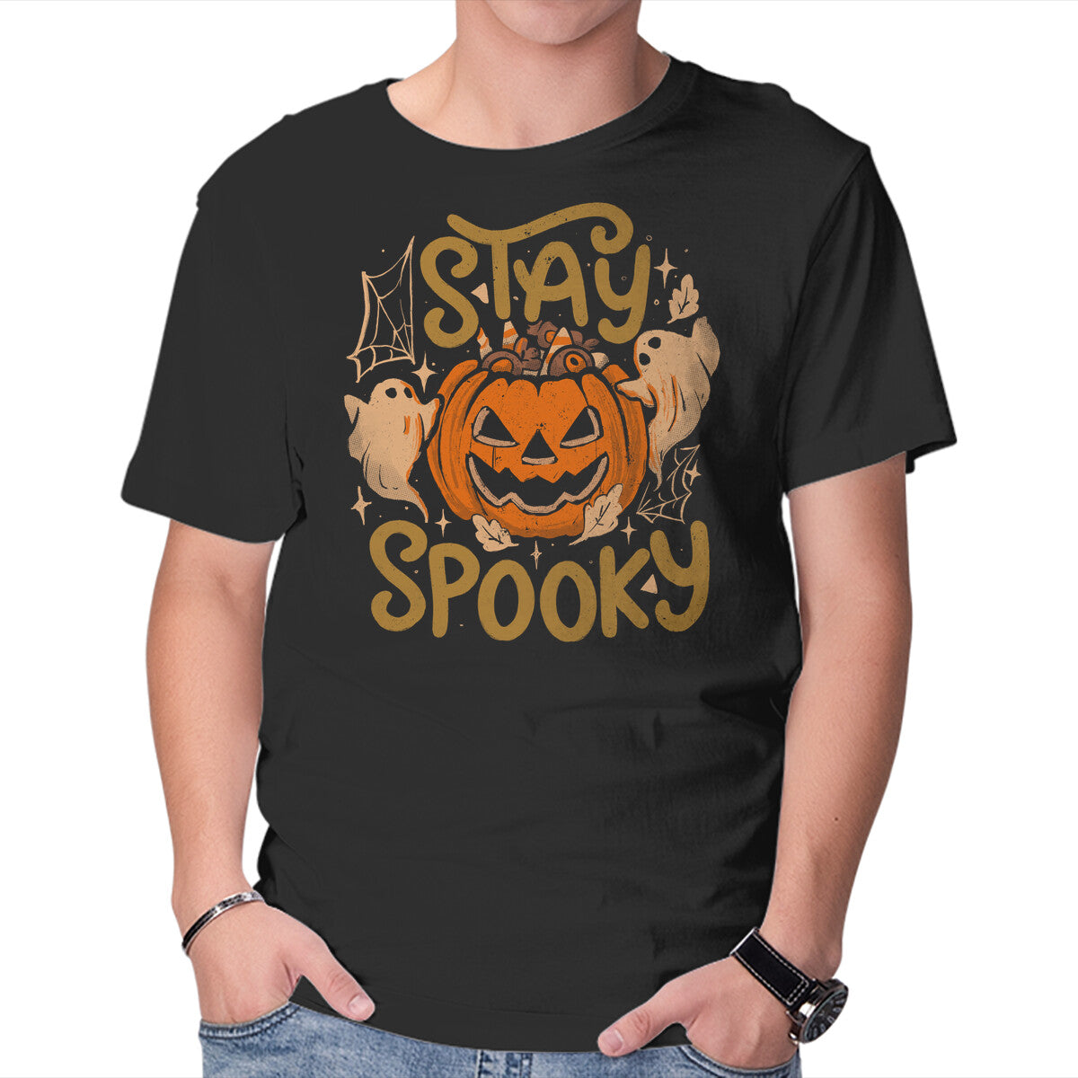 Unisex Crew Neck T-Shirt Stay Spooky Graphic Short Sleeve Casual Tee L
