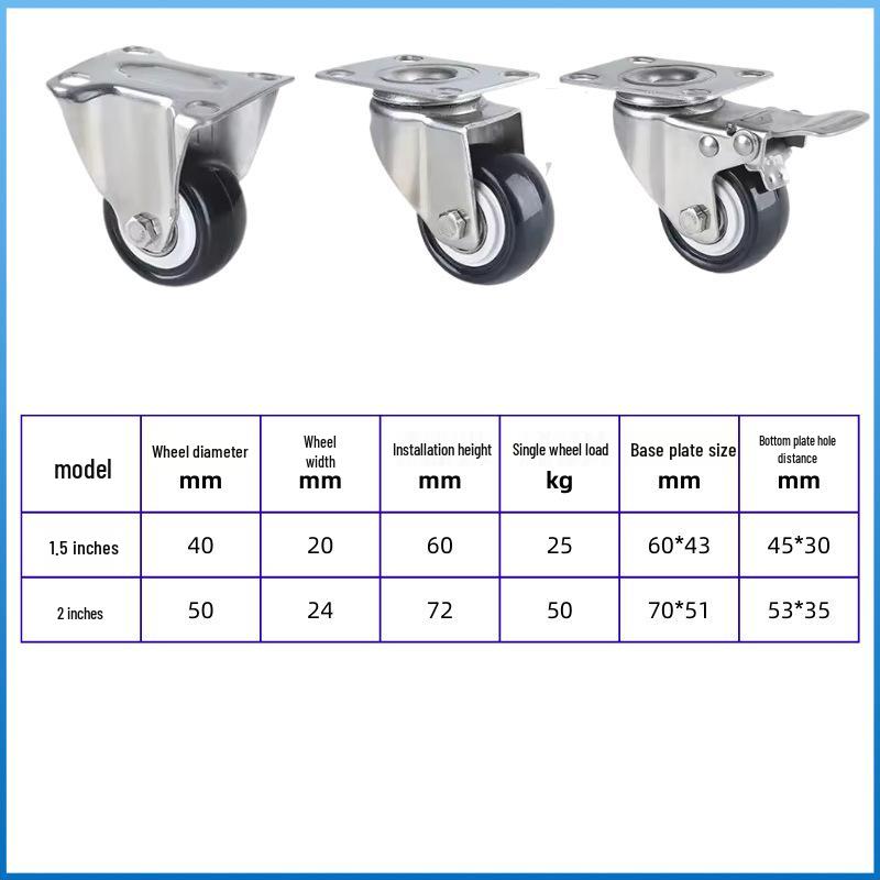 Golden Diamond 304 Stainless Steel Swivel Casters with Brakes - 1.5" & 2" Wheels for Furniture