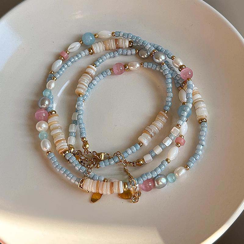 Temperament Sweet Dopamine Color Fresh Pink Blue Resin Beads Imitation Pearl Beaded Necklace for Women Collar Chain Jewelry Gift