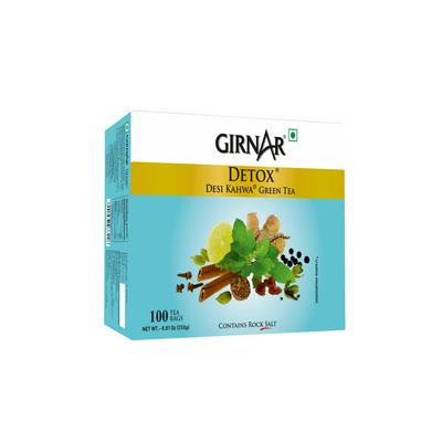 Girnar Detox Green Tea Desi Kahwa 100 Tea Bags with Herbal Spices for Relaxation & Daily Refreshment