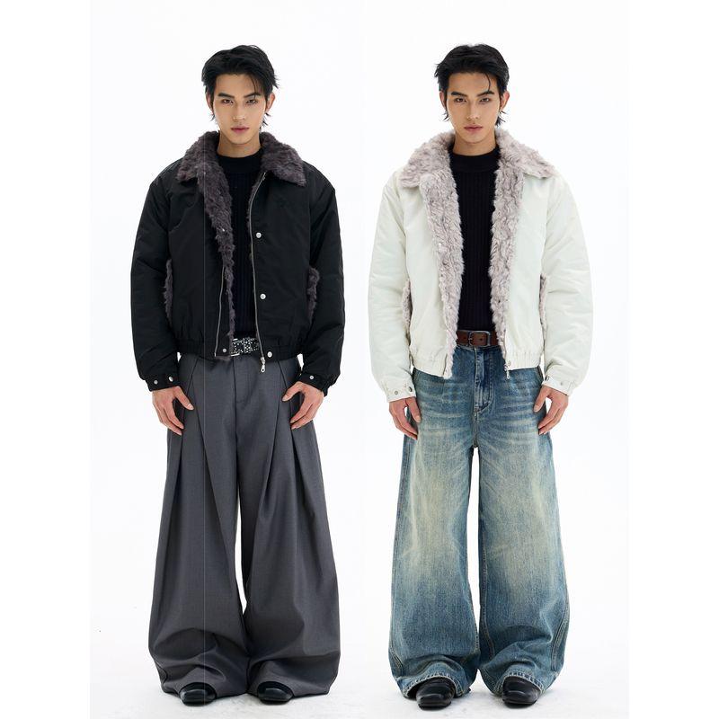 Kisko American-Style Winter Bomber Jacket with Fur Collar, Warm Cotton Coat for Men and Women, High-End Loose Short Cotton Jacket, Trendy