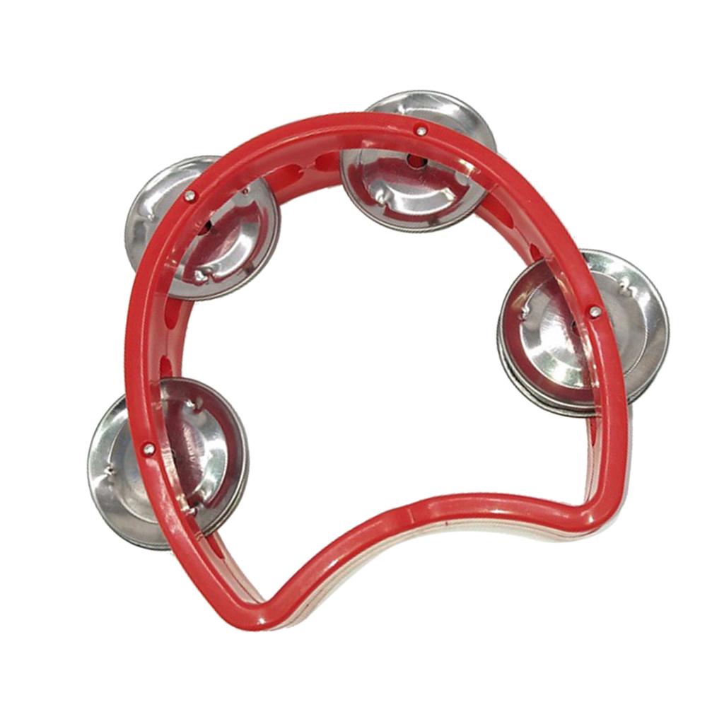 Tambourine Plastic Handheld Percussion 4 Bells Kids Musical Rhythm Instrument for School Party Concert Red