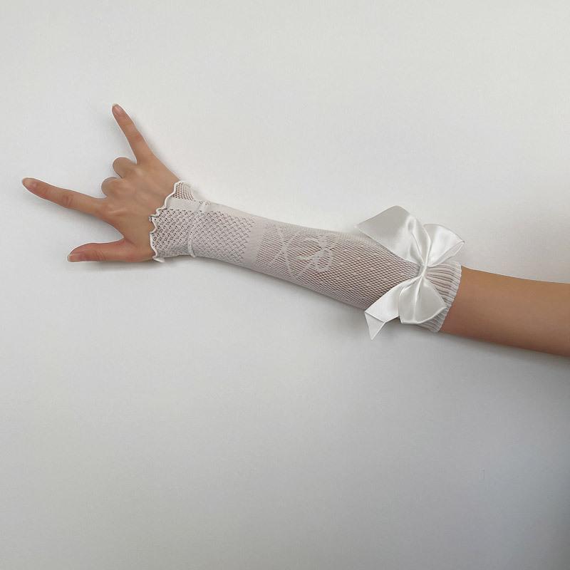 

Mary Lace fishnet sheer swallowtail bow girl s sun protection long sleeves gloves - women s One size fits all белый