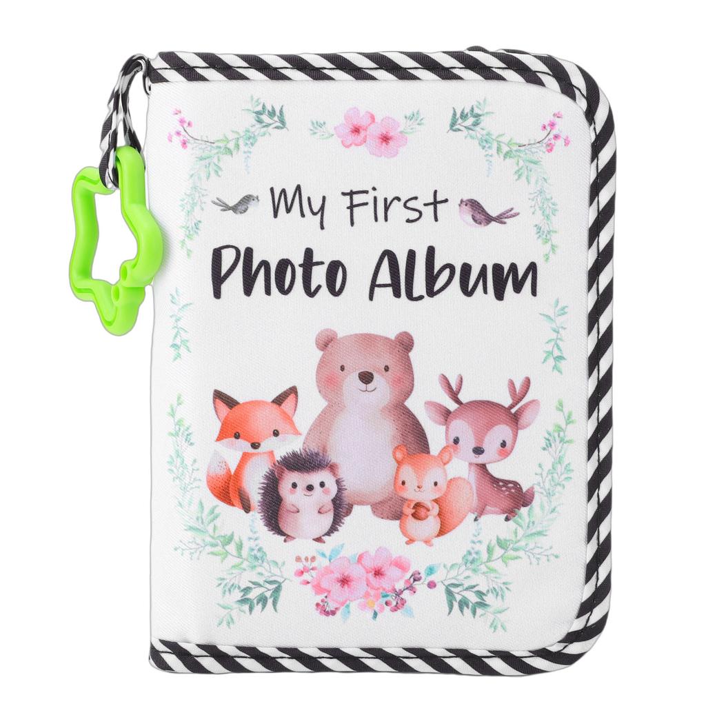 My First Photo Album Soft Cloth Baby Family Photo Book with Safe Mirror Cute Patterns Holds 17 Photos