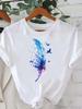 (Asian Size) Tee Lady Female Clothing T Shirt Feather Trend 90s Printed Women Casual Fashion Top Graphic Short Sleeve T-shirts