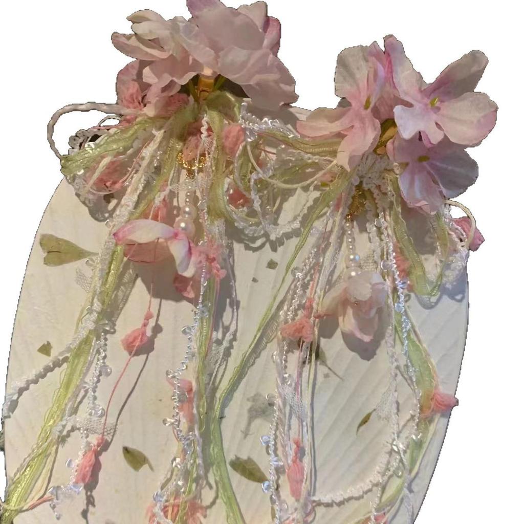Bohemian Silk Flower Gradient Tassel Hairpin - Fairy Style Headwear