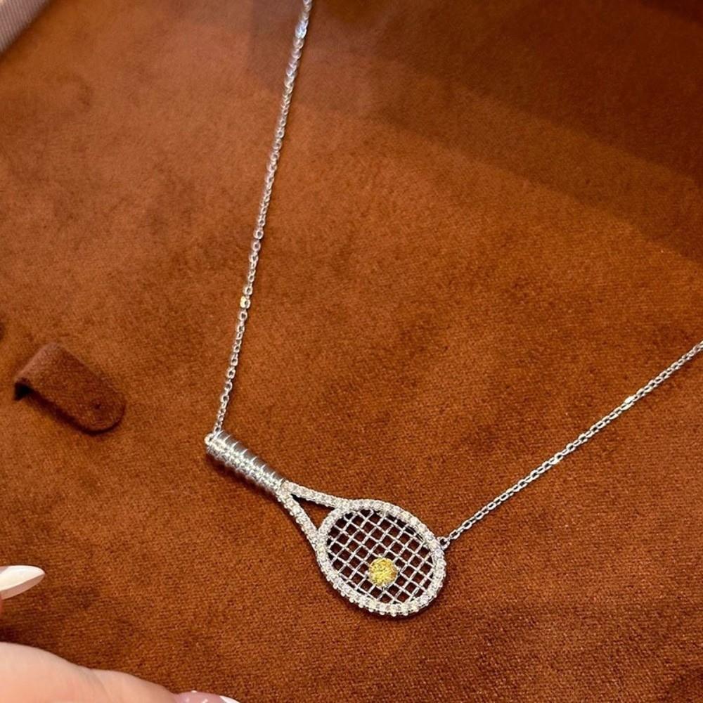 Zirconia Metal Pendant Necklace With Diamonds Sweater Chain Tennis Racket Necklace  Jewelry Gifts