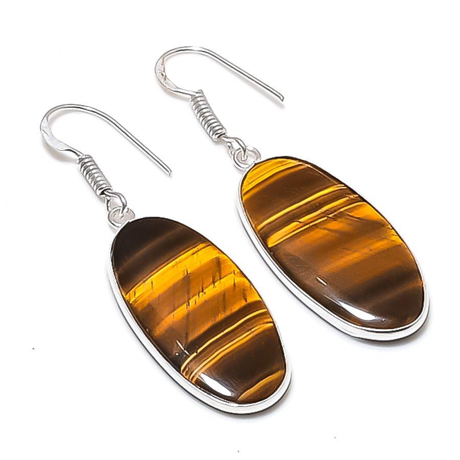 

Natural Tiger Eye Gemstone 925 Sterling Silver Jewelry Earring 1.97 AEE-11023