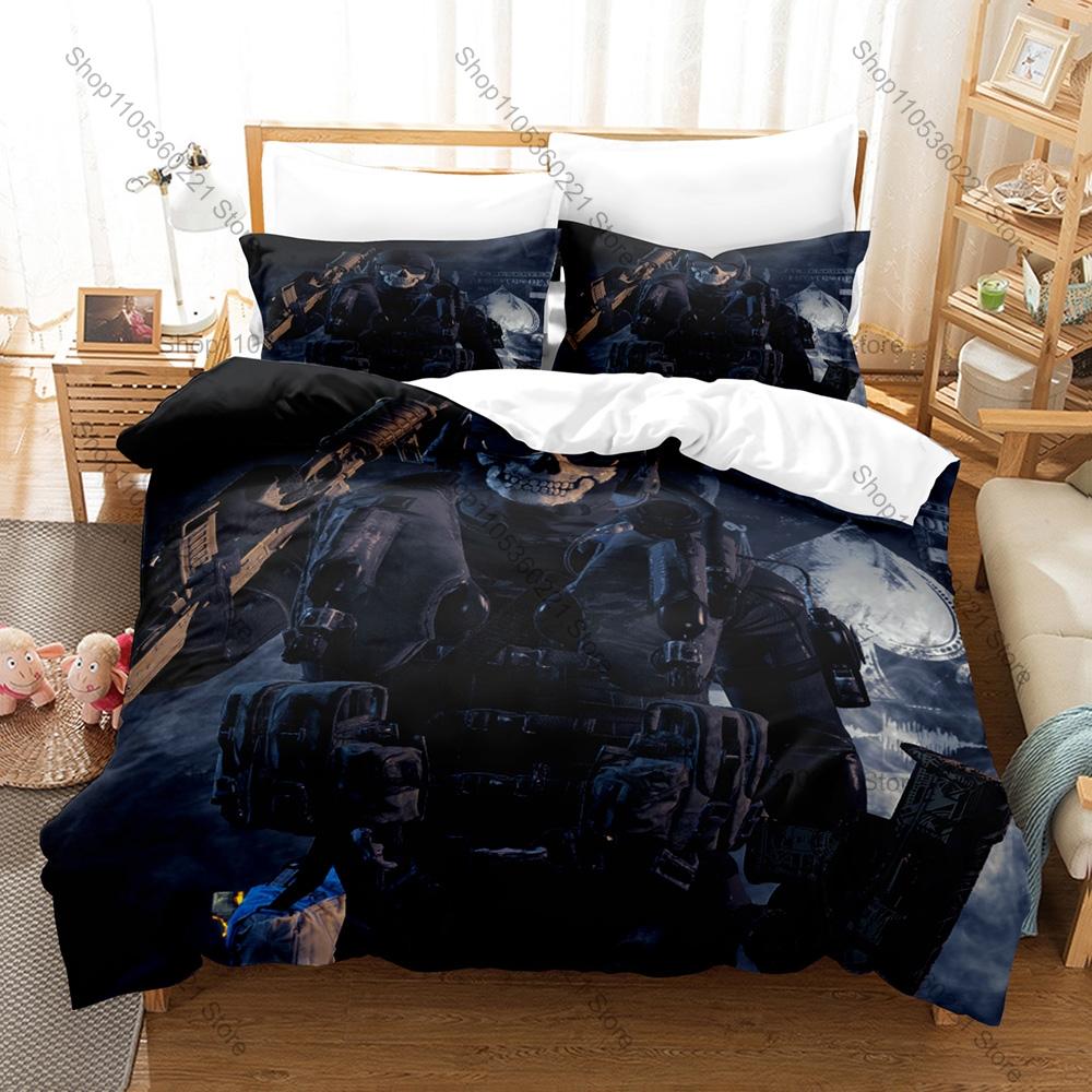Call Of Duty Simon Ghost Riley Bed Set 3D Printed Duvet Cover Pillowcase Bedding Set For Boys Game Fans Home Textile