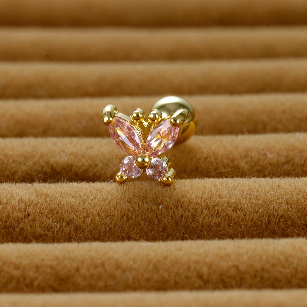 1PC Stainless Steel Tragus Helix Butterfly Piercing Earrings for Women Trendy Cute Pink Zircon Stud Earring Piercing Jewelry