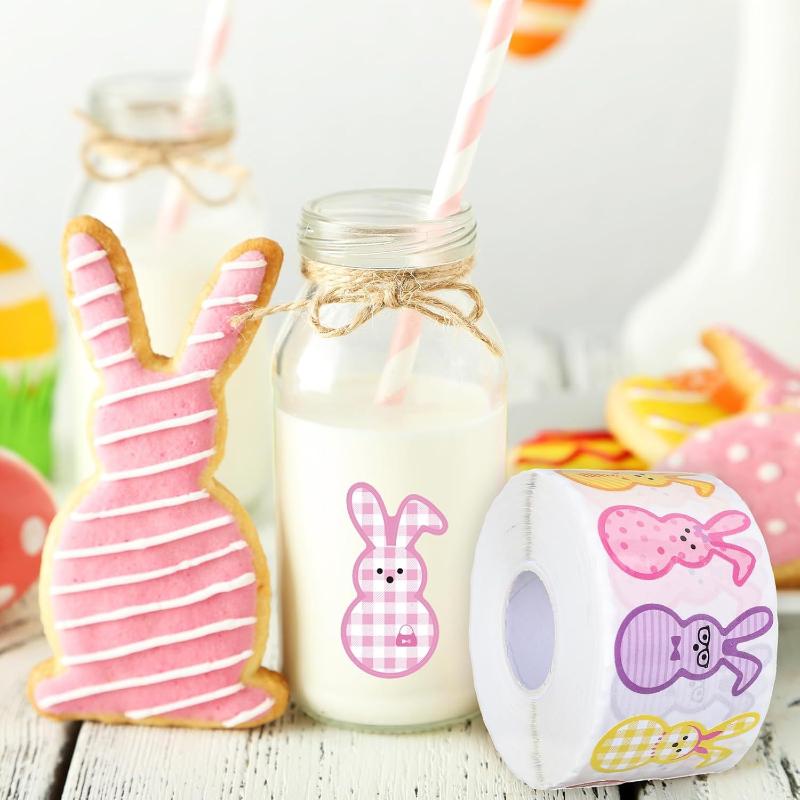 100-500 Stück Osterhasen-Stickerrolle Niedliche bunte Kaninchen-Papieraufkleber 9 Designs Muster Geschenkverpackung Verschlussaufkleber