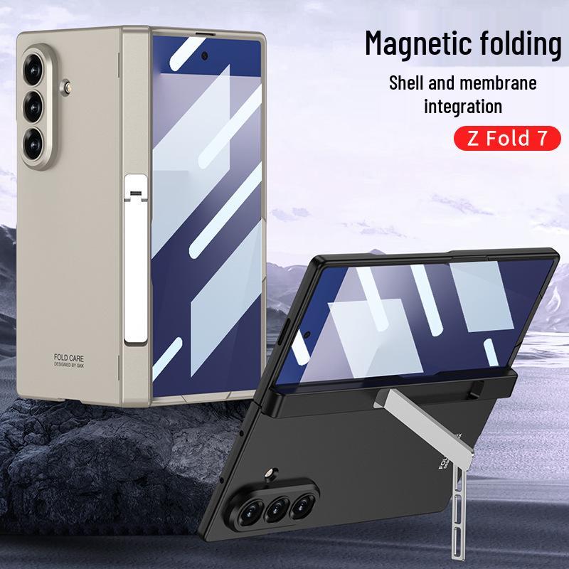 Samsung Z Fold7 Magnetic Protective Case: Solid Color, Precise Cutouts, Folding Screen Stand, Side Bag Design for Men.