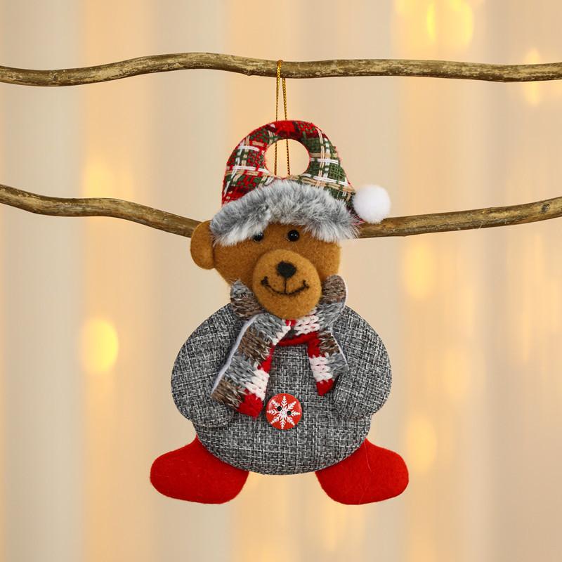 Christmas Themed Decorations Ornaments Fabric Santa Claus Reindeer Figurines Little Bear Snowman Hanging Decorations Pendant