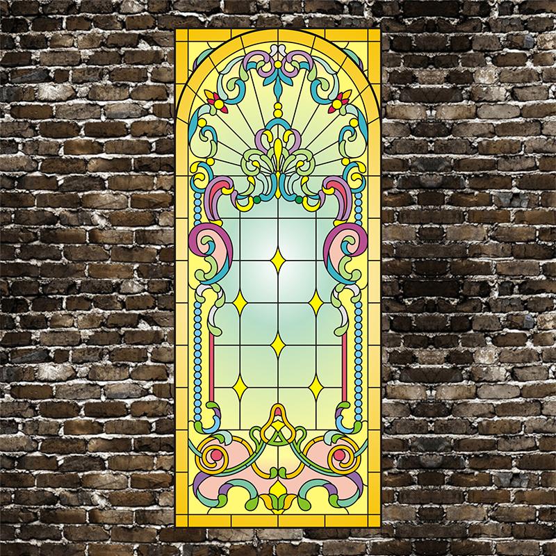Retro European Church Painted Electro Static Frosted Stained Glass Window Film PVC Self-adhesive Home Foil Stickers