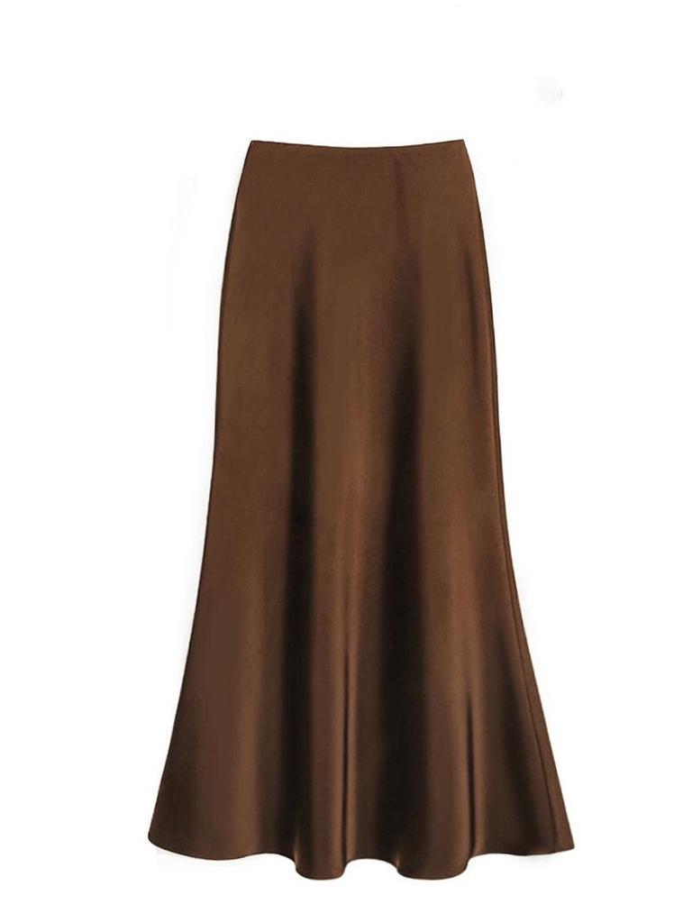 Women's French-Style Satin Midi Skirt - Light Luxury, High-Waist, Bodycon Mermaid Design for Spring and Autumn