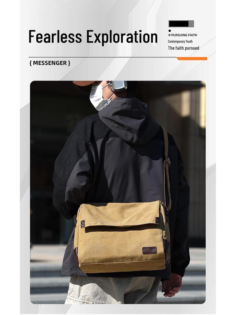 Men's Large Canvas Crossbody Bag - Casual and Wear-Resistant Shoulder Bag for Students and Commuters