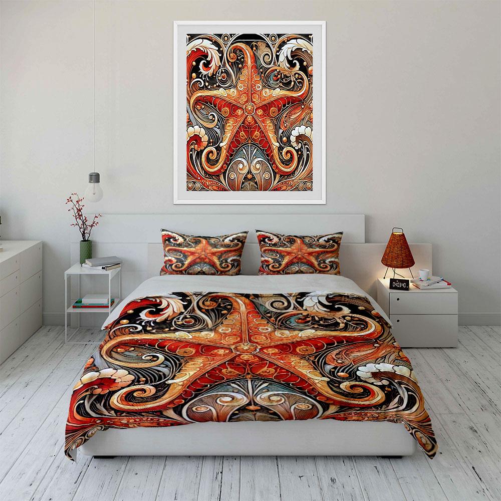 Starfish Pattern Home Decor Set Bedding Set with 1 Duvet Cover 2 Pillowcases Single Double King Queen, Gift