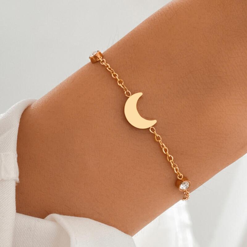 Stainless Steel Moon Beaded Fine Bracelets for Women Ladies Classic Fashion Exquisit Zircon Beaded Bracelets Jewelry Accessories