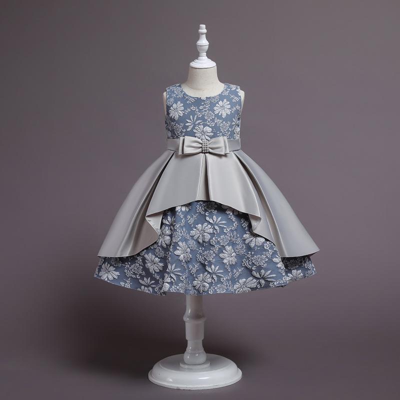 

Платье для девочек с вышитыми цветами, на свадьбу, день рождения, с длинным рукавом, детское платье принцессы, пышный тюль, костюм 120cm серый